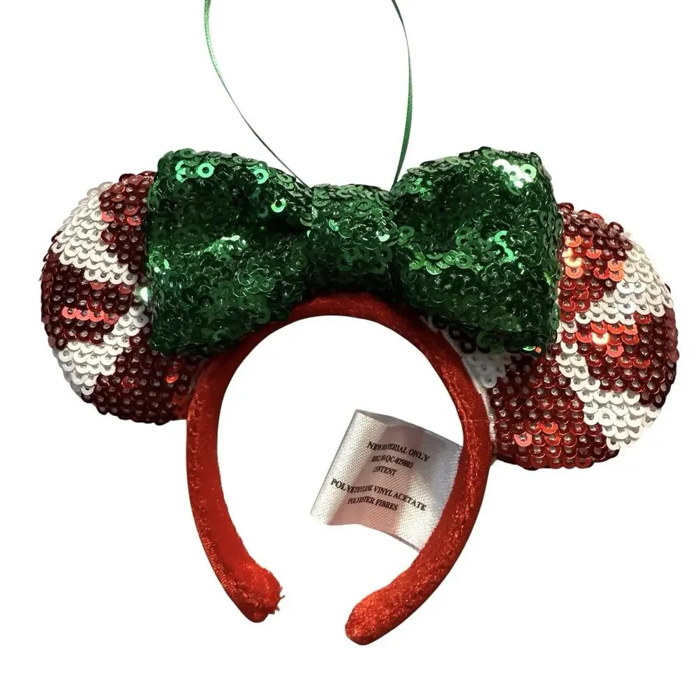 Disney Parks Minnie Mouse Peppermint Sequined Ears Headband Christmas Ornament
